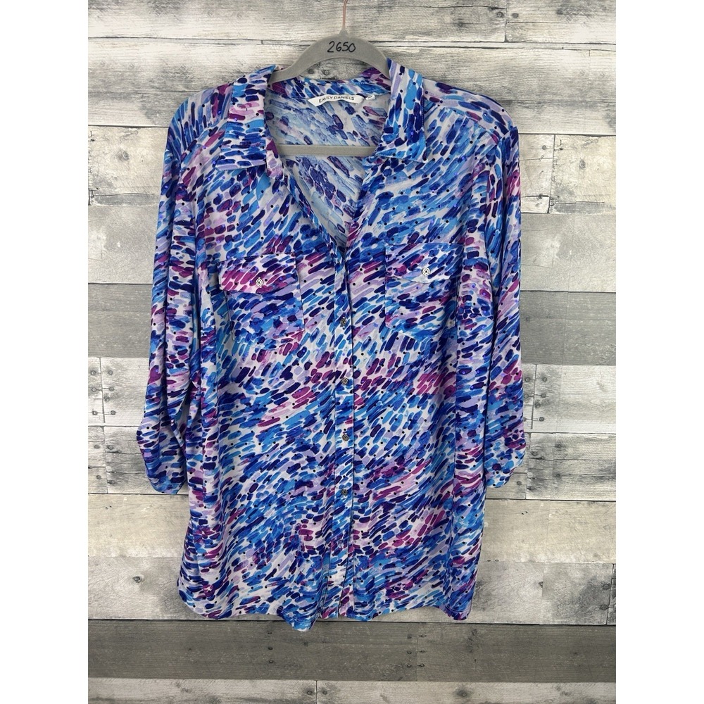 Emily Daniels Women's 1X Button Up V Neck Blouse